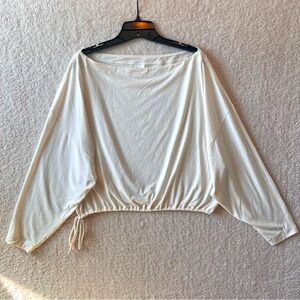 ATHLETA Women’s Modal Long Sleeve Shirt Boat Neck Drawstring Waist Size Large